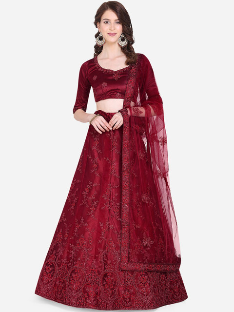 

Mitera Red Semi-Stitched Lehenga & Blouse with Dupatta