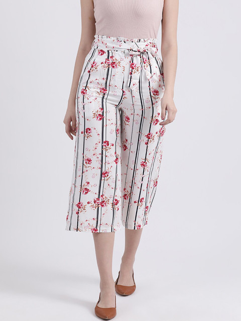 

Zink London Women White Loose Fit Striped Culottes