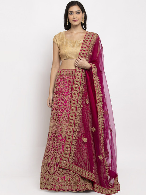 

PACHE Pink & Gold-Toned Embellished Semi-Stitched Lehenga & Unstitched Blouse with Dupatta
