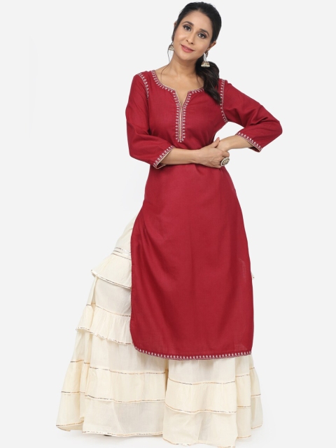 Paislei Women Maroon Yoke Design A-Line Kurta