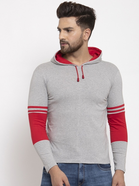 

KATSO Men Grey Solid Hooded T-shirt