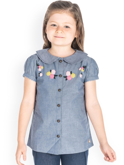 

Cherry Crumble Girls Blue Solid Shirt Style Top