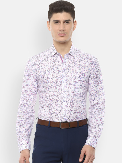 

Van Heusen Men White & Pink Slim Fit Printed Formal Shirt