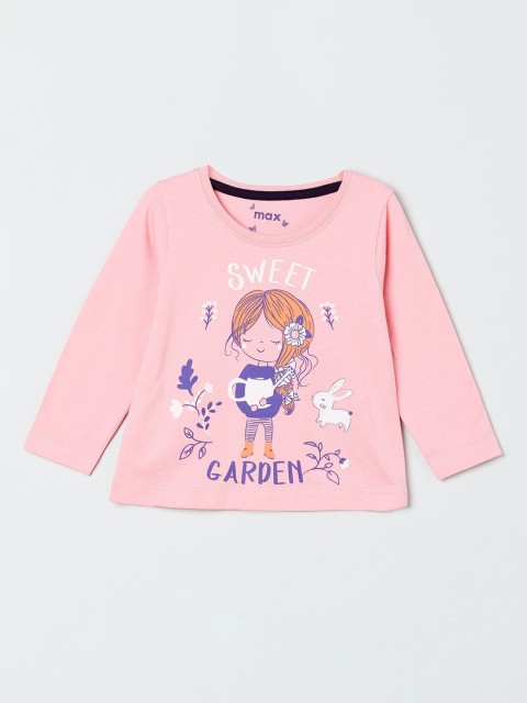 

max Girls Pink Printed Round Neck T-shirt