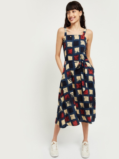 

max Women Blue Printed Fit and Flare Dress