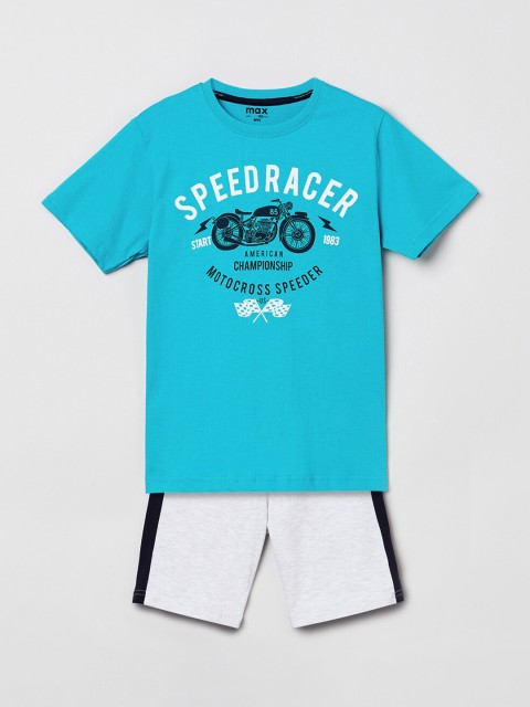 

max Boys Blue & Grey Printed Night suit