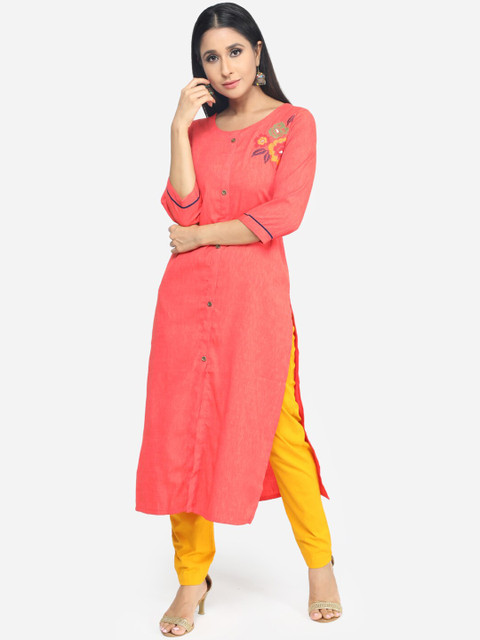 

Paislei Women Coral Embroidered Straight Kurta