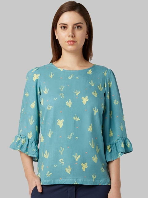 

Park Avenue Woman Sea Green & Yellow Printed Top