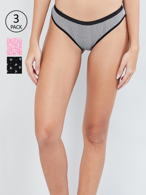 

max Women Pack Of 3 Printed Bikini Briefs NOOSWIN19BK04, Black
