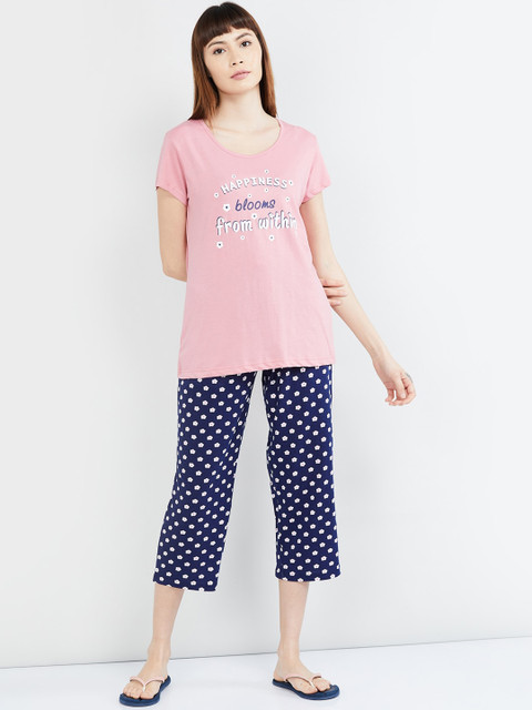 

max Women Pink & Blue Printed Night Suit NB26