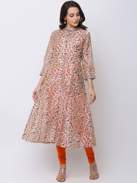 

Ethnicity Women Peach-Coloured Printed A-Line Kurta