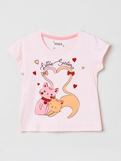 

max Girls Pink Printed Round Neck T-shirt
