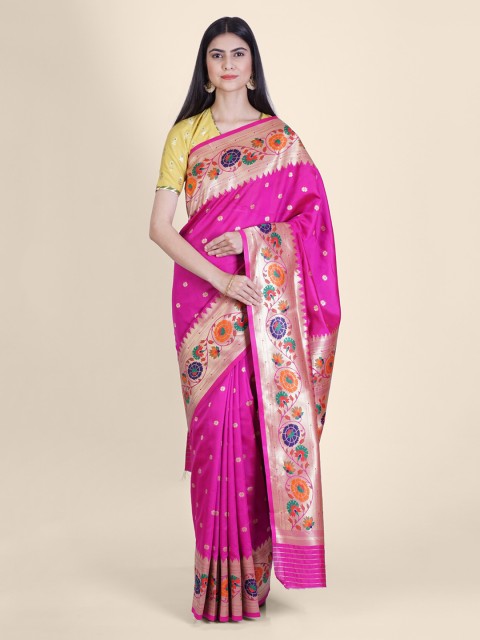 

Hastakala Pink & Gold-Toned Silk Blend Woven Design Handloom Banarasi Saree