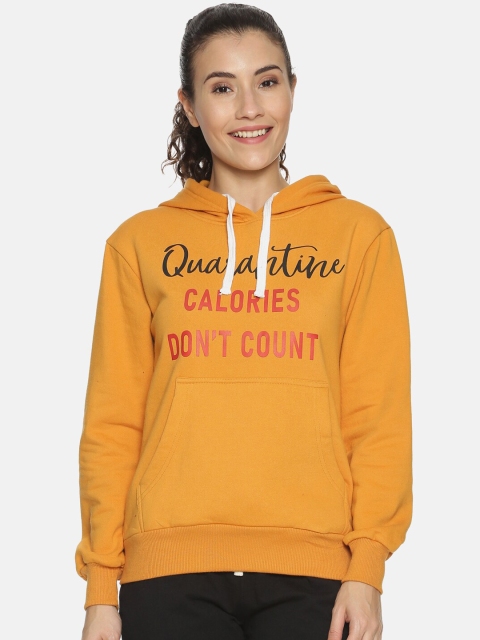 

Campus Sutra Women Mustard Yellow Printed Hooded Sweatshirt