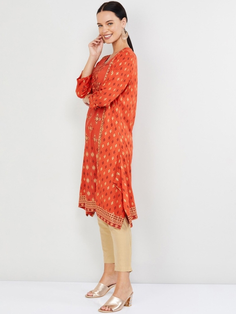

max Women Orange Printed A-Line Kurta