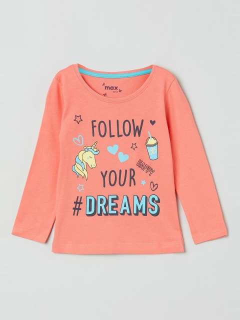 max Girls Pink Printed Round Neck T-shirt