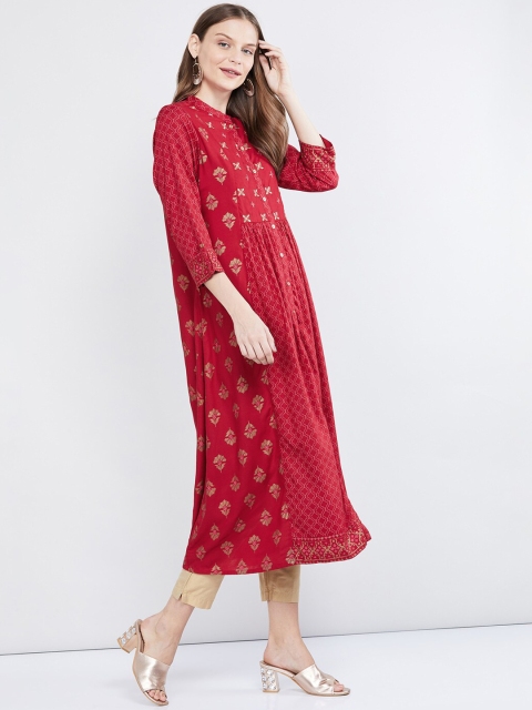 

max Women Red Printed A-Line Kurta