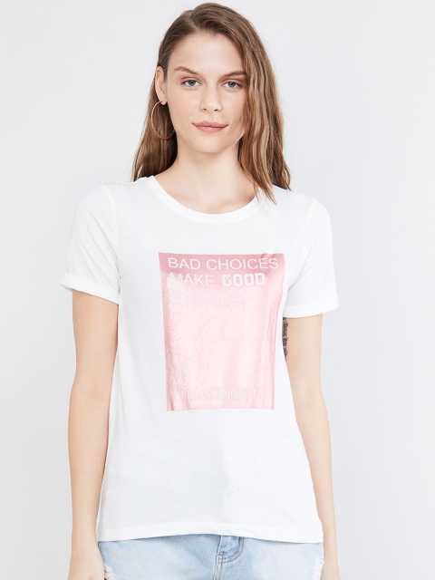 

max Women Off-White Printed Round Neck T-shirt