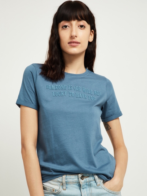 

max Women Blue Embroidered T-shirt
