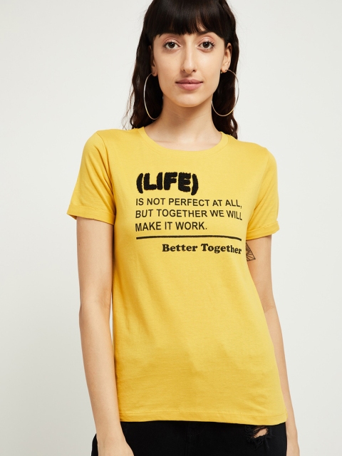

max Women Yellow Printed Round Neck T-shirt