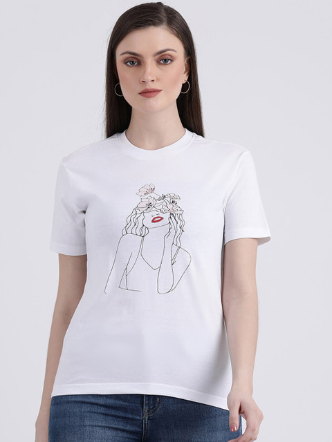 

Zink London Women White Printed Pure Cotton T-shirt