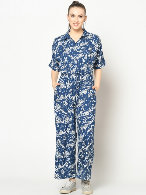 

SQew Women Blue & Off-White Printed Basic Jumpsuit