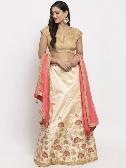 

PACHE Cream-Coloured Semi-Stitched Lehenga & Unstitched Blouse with Dupatta