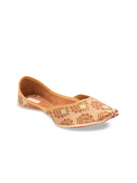 

Jivaana Women Gold-Toned Embellished Leather Mojaris