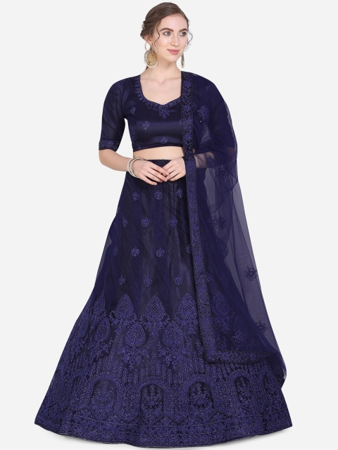 

Mitera Navy Blue Unstitched Lehenga & Blouse with Dupatta