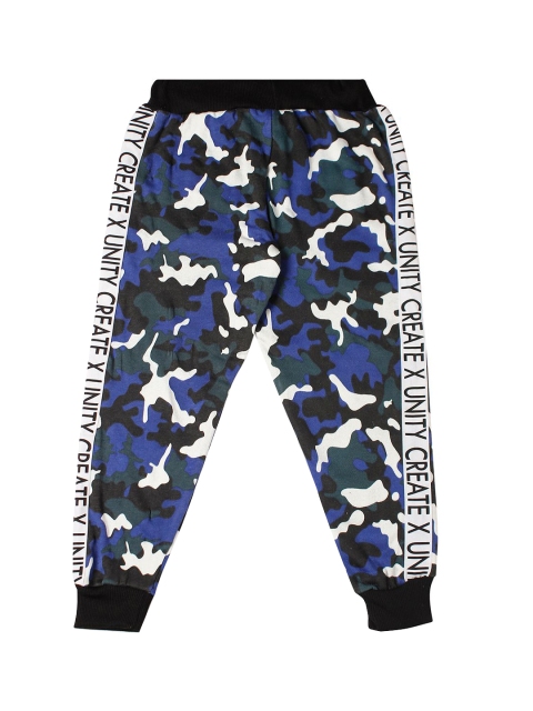 

RAINE AND JAINE Boys Blue & White Camouflage Printed Slim-Fit Joggers