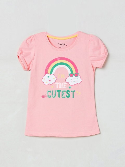 

max Girls Pink Printed Round Neck T-shirt