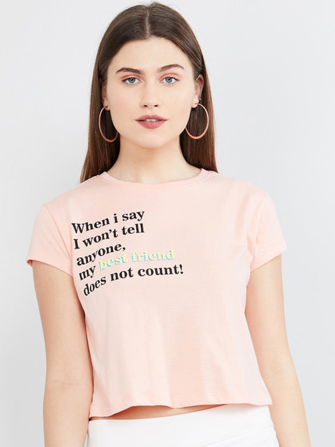 

max Women Pink Solid Round Neck T-shirt