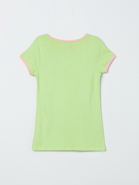 

max Girls Green Printed Round Neck T-shirt