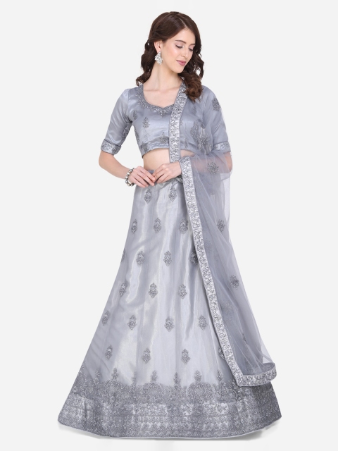 

Mitera Grey Semi-Stitched Lehenga & Blouse with Dupatta