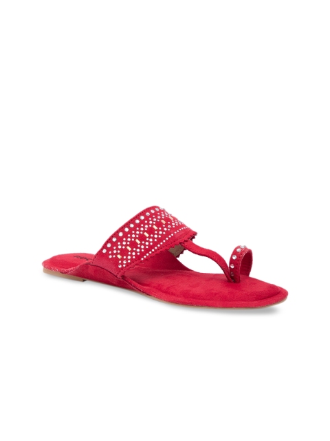 

Rocia Women Red Embellished Faux Fur One Toe Flats