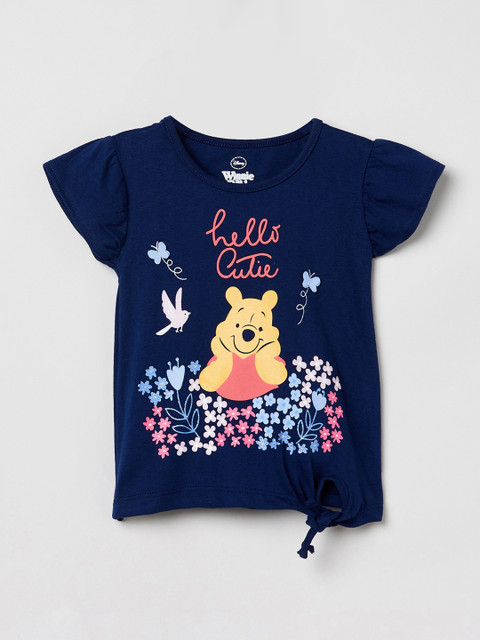 

max Girls Navy Blue Printed Round Neck T-shirt