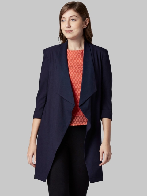 

Park Avenue Women Navy Blue Solid Waterfall Open Front Jacket