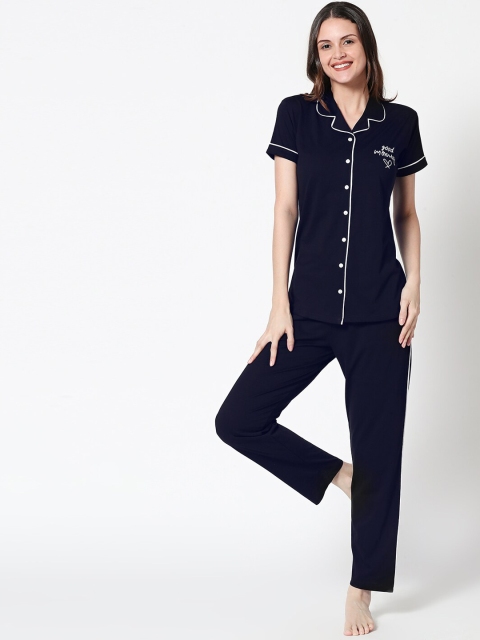 

Zeyo Women Navy Blue Solid Night Suit