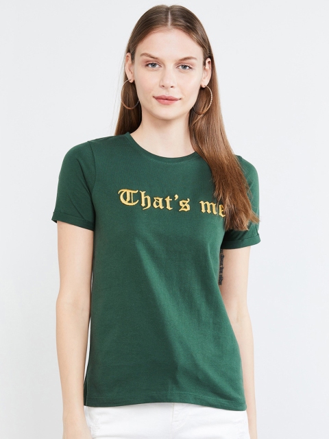 

max Women Green Printed Round Neck T-shirt