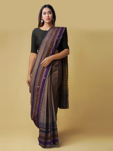 

Unnati Silks Taupe Pure Cotton Solid Kanjeevaram Saree