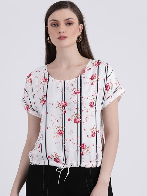 

Zink London Women White & Red Printed Top