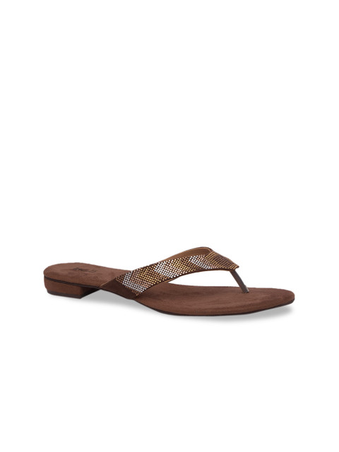 

Inc 5 Women Brown Embellished Suede Open Toe Flats