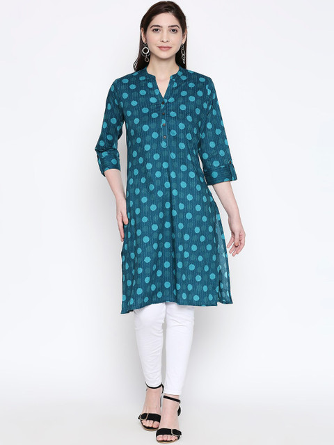 

RANGMANCH BY PANTALOONS Women Teal Blue Printed A-Line Kurta
