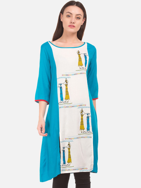 

Karigari Women Blue Printed A-Line Kurta