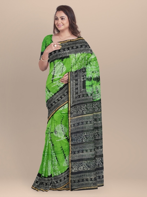 

BharatSthali Green & Black Silk Cotton Dyed Chanderi Sustainable Saree