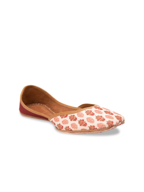 

Jivaana Women White & Red Printed Leather Mojaris