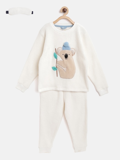 

Cherry Crumble Kids Cream-Coloured Applique Night Suit