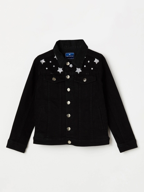 

Fame Forever by Lifestyle Girls Black &Silver Printed Windcheater Denim Jacket