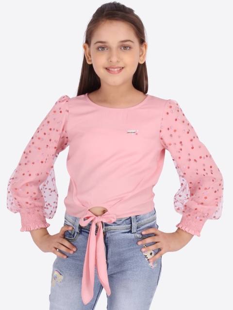 

CUTECUMBER Girls Pink Polka Dots Printed Top