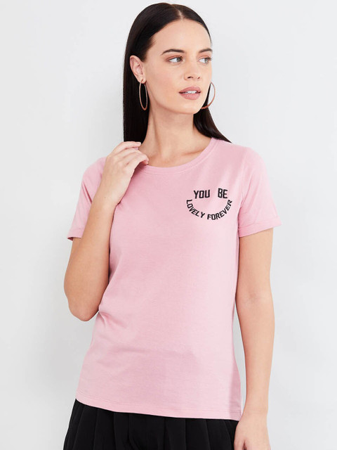 

max Women Pink Printed Round Neck T-shirt